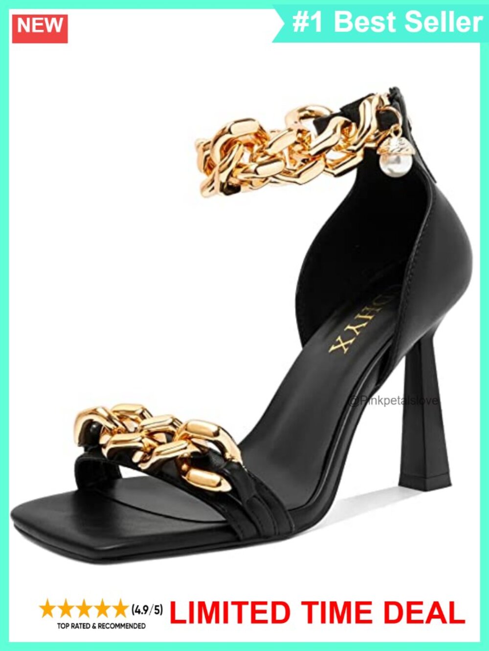 Women's Stiletto Heel Sandals Square Open Toe Chain Pearl Accents